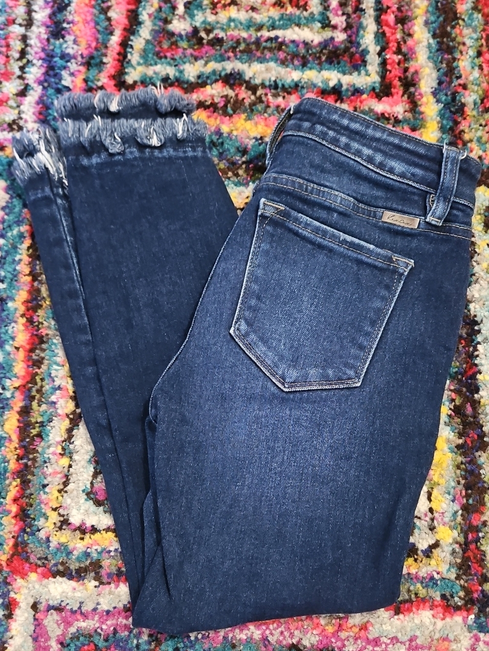 Women’s Dark Blue Frayed Hem Jeans
